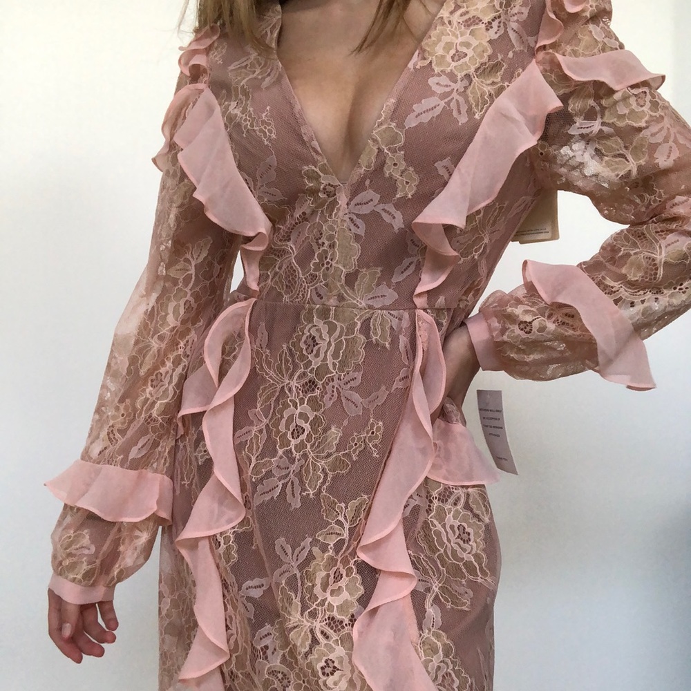 For love and lemons pink and gold ruffle dress